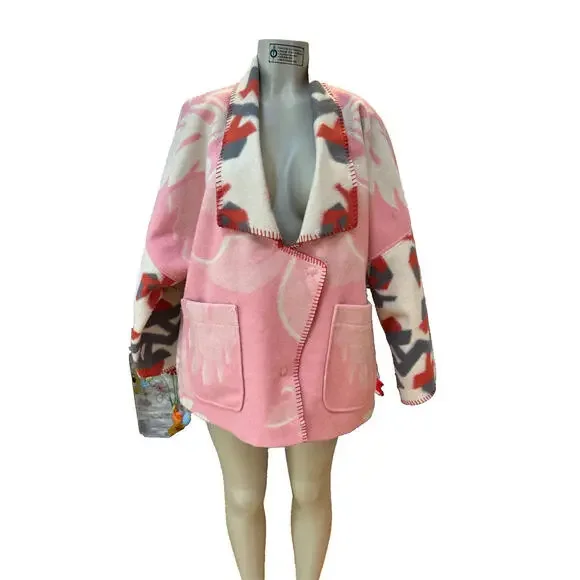 Anthropologie Heidi Kimono Jacket Easy Fit Pockets Pink Ivory Wine Size M # 1096 - Picture 7 of 16